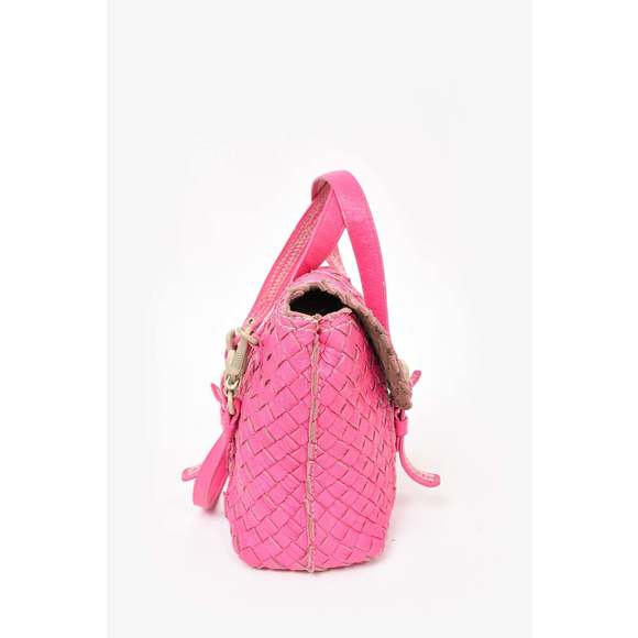 Bottega Veneta Hot Pink Distressed Intrecciato Leather Satchel with Strap - Picture 3 of 3